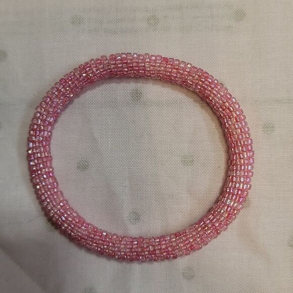 Set of 2 Sashka Iridescent Pink & Pink/Blue/White/Silver Glass Beaded Bracelets - Picture 5 of 12